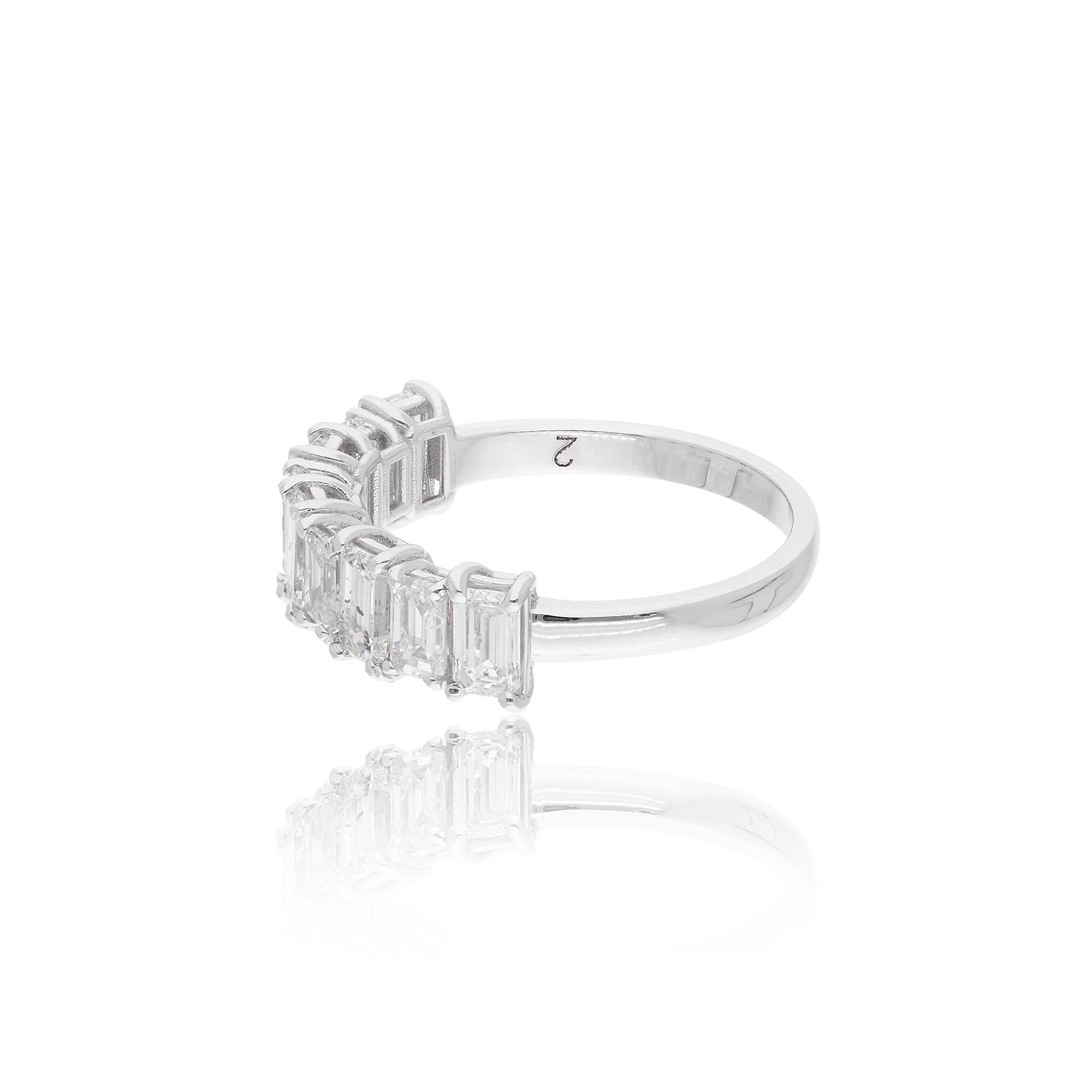 For Sale:  Emerald Cut Diamond Half Eternity Band Ring 18 Karat White Gold Handmade Jewelry 5