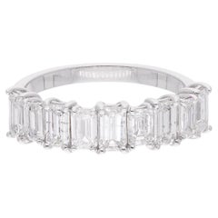 Emerald Cut Diamond Half Eternity Band Ring 18 Karat White Gold Handmade Jewelry