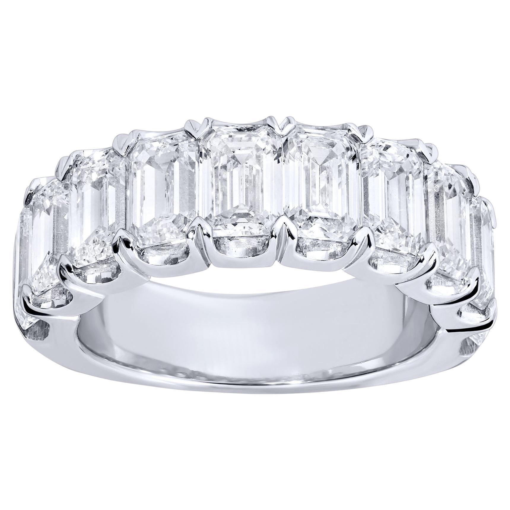 Emerald Cut Diamond Half Eternity Band Ring 5.05 Carats 18K White Gold ...