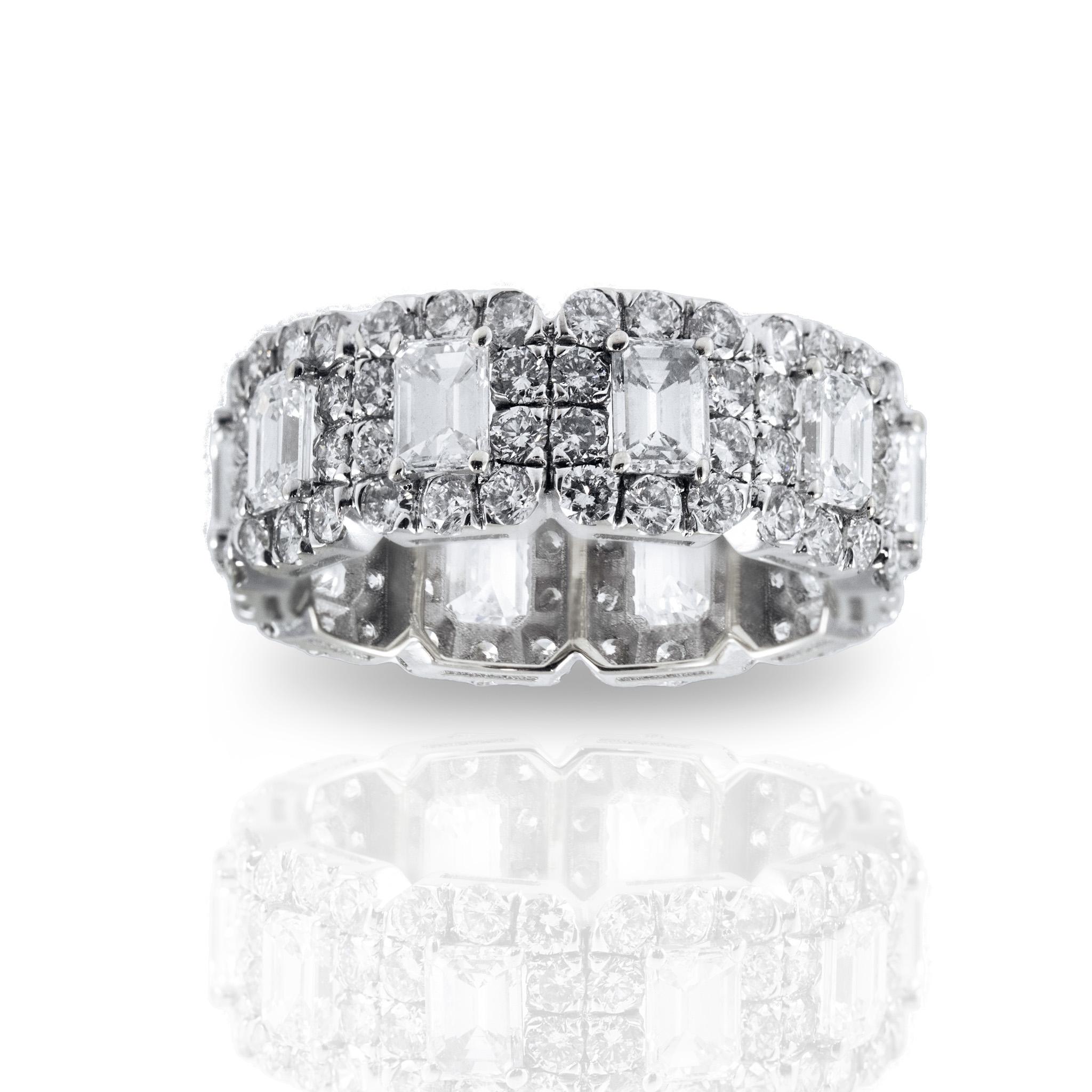 Emerald Cut Diamond Halo Bracelet in 14K White Gold, 8.35 Carats For Sale 4