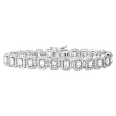 Bracciale con diamanti taglio smeraldo e montatura a halo in oro bianco 14K, 8,35 carati, NUOVO