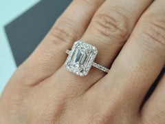 Emerald Cut Diamond Halo Engagement Ring 2.08ct