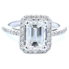 Emerald Cut Diamond Halo Engagement Ring 2.08ct