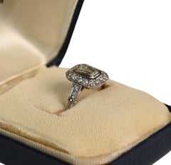Half Carat Emerald Cut Ring. Old Euro Diamond Halo Engagement Ring Platinum IVS2