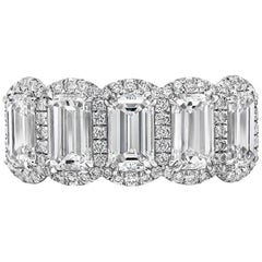 Roman Malakov, Emerald Cut Diamond Halo Five-Stone Band Ring