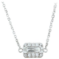 Emerald Cut Diamond Halo Gold Necklace