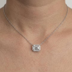 Emerald Cut Diamond Halo Pendant Necklace