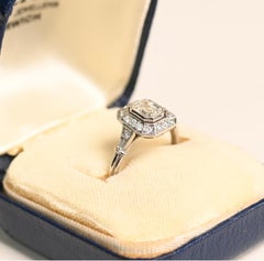 Diamond Ring. GIA 0.70ct Emerald Cut Diamond Halo Engagement Ring Platinum H VS2