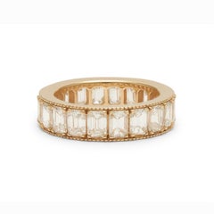 Emerald Cut Diamond Heirloom Band with Diamonds 14k Yellow Gold