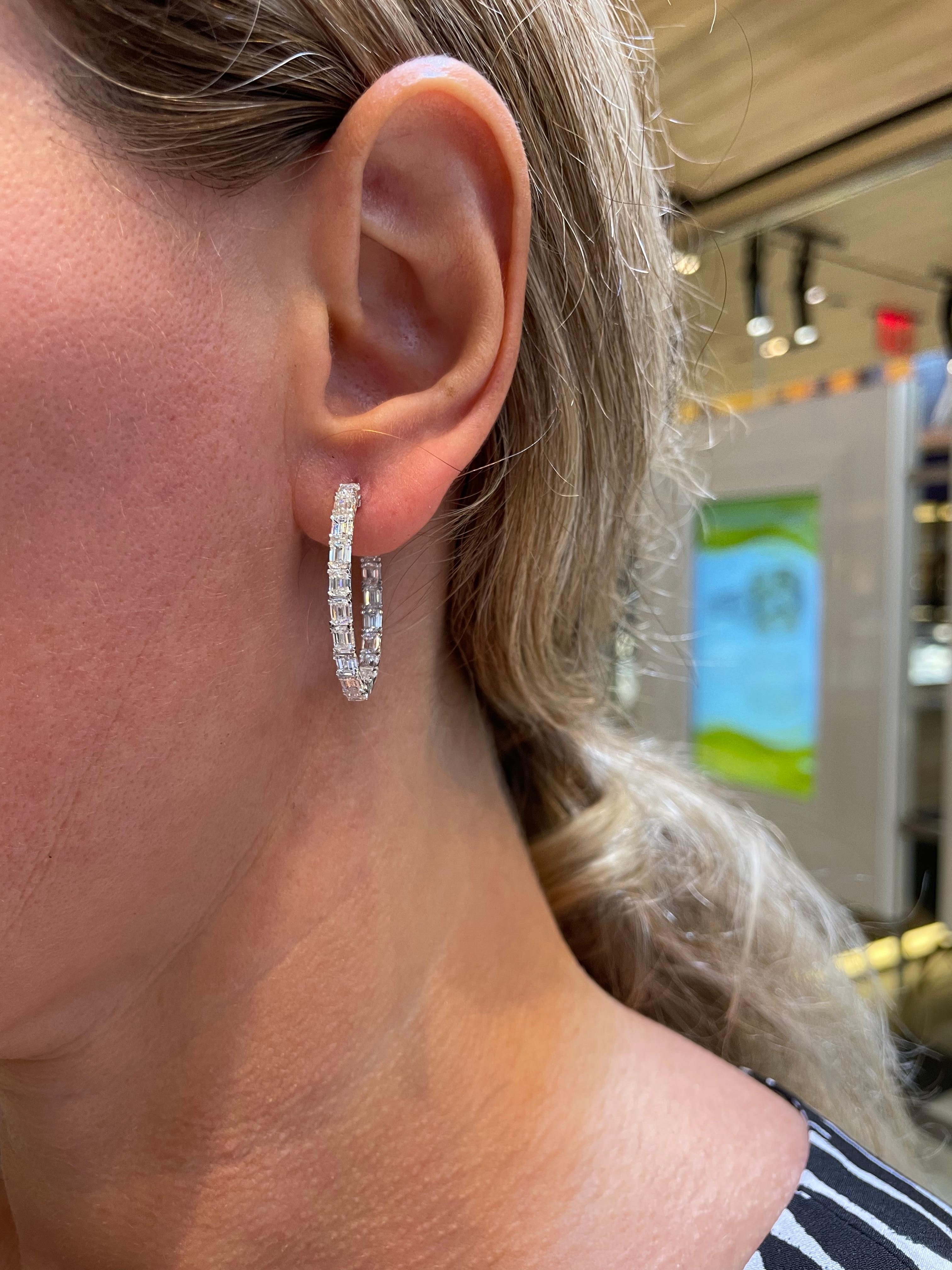 Emerald Cut Diamond Hoop Earrings For Sale 5