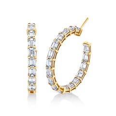 Emerald Cut Diamond Hoop Earrings
