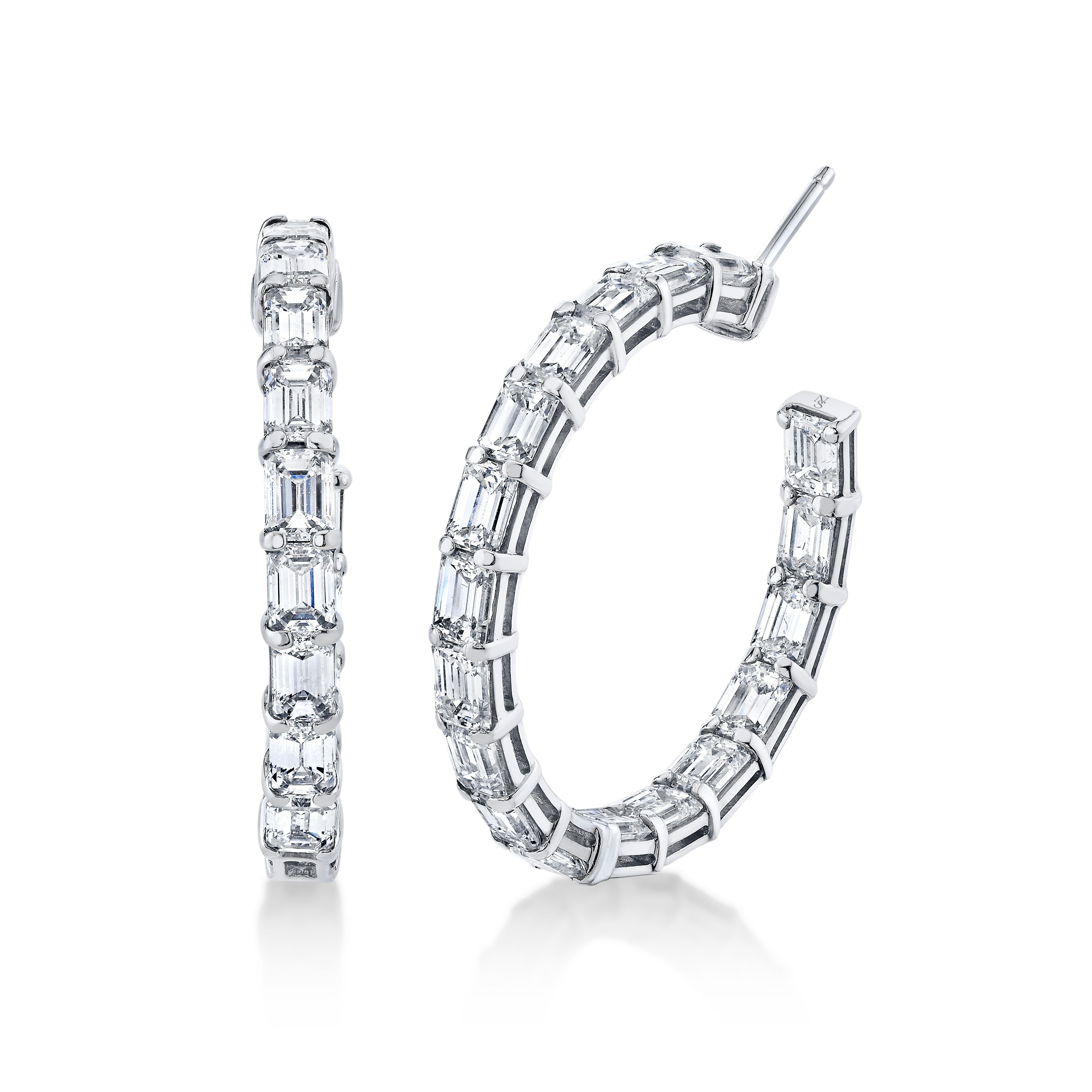 Diamant-Reifenohrringe mit Smaragdschliff Damen im Angebot