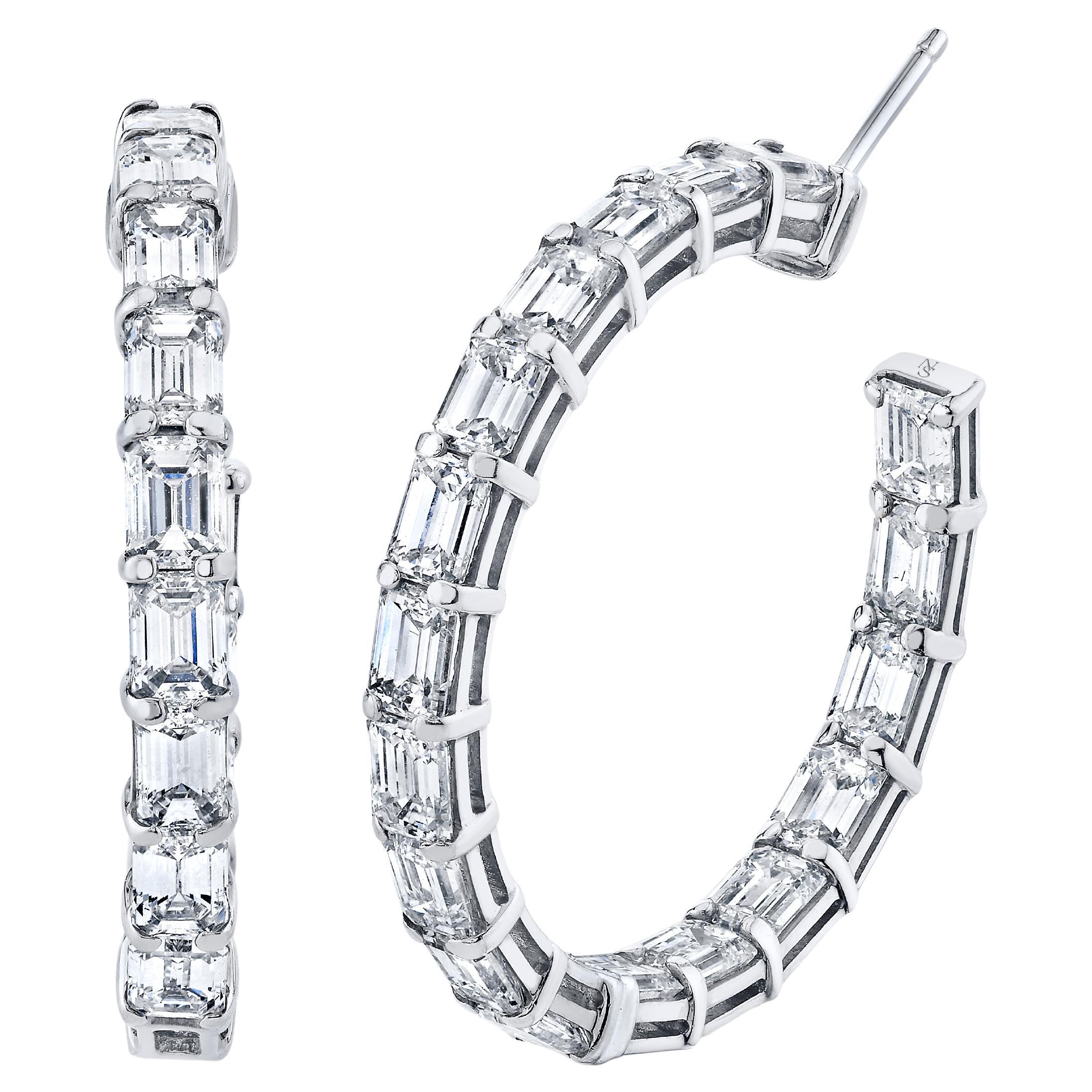 Pendientes de aro con diamantes talla esmeralda