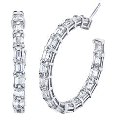 Emerald Cut Diamond Hoop Earrings
