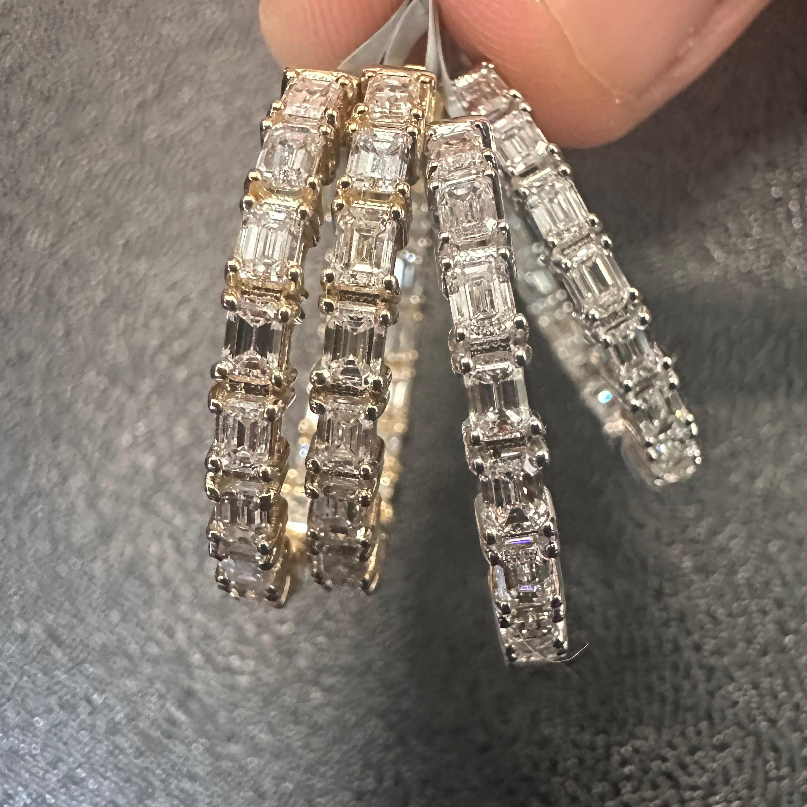 Diamant-Reifenohrringe mit Smaragdschliff aus 14 Karat Weißgold, 2,55 Karat im Angebot 1