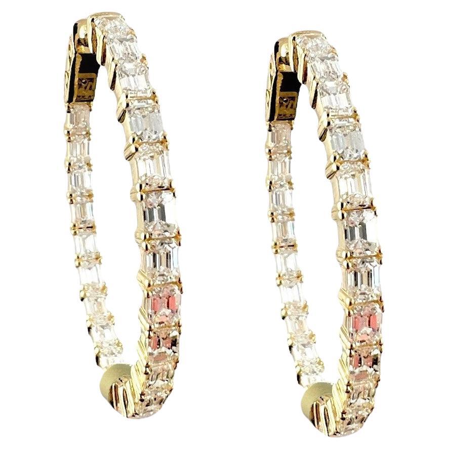 Diamant-Reifenohrringe mit Smaragdschliff aus 14K Gelbgold, 2,55 Karat im Angebot