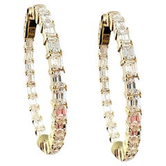 Diamant-Reifenohrringe mit Smaragdschliff aus 14K Gelbgold, 2,55 Karat