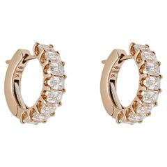 Emerald-Cut Diamond Hoop Earrings in Rose Gold