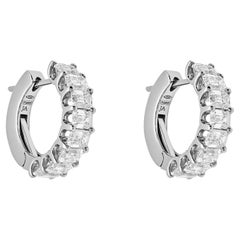 Emerald-Cut Diamond Hoop Earrings in White Gold