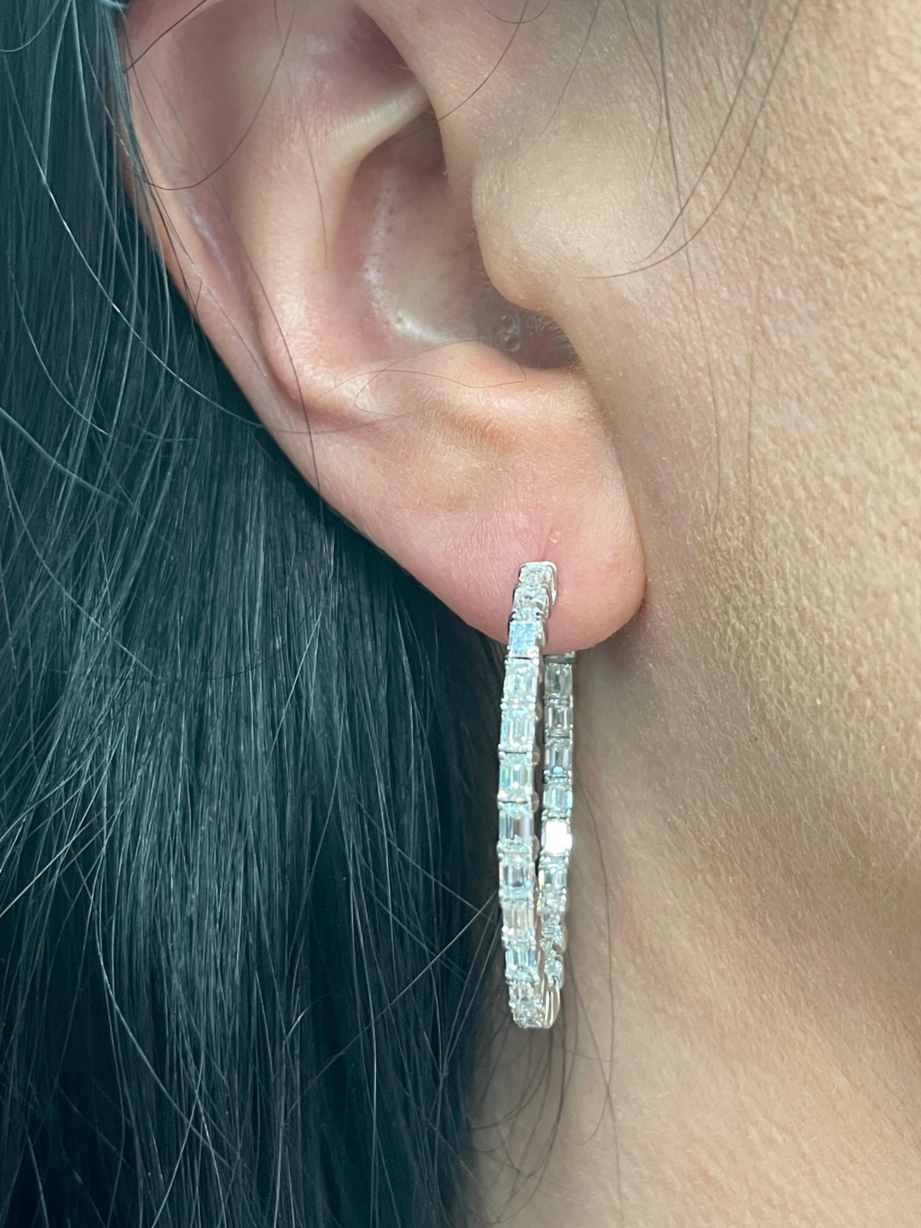 Emerald Cut Diamond Hoop Inside Out Earrings 4.01 Carats G VVS2-VS2 14 Karat For Sale 4