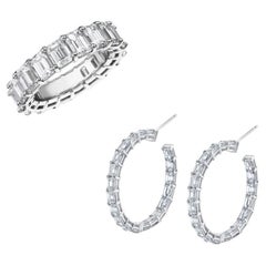 Emerald Cut Diamond Hoops and Eternity Ring
