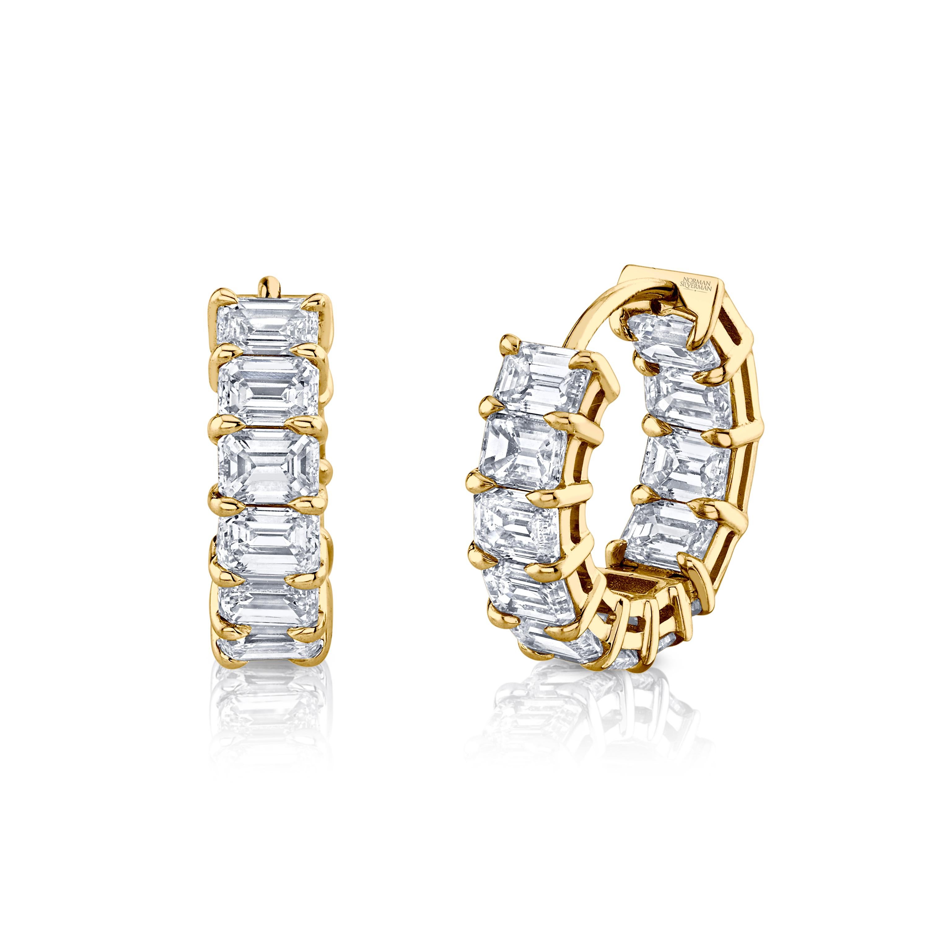 Aros Huggie con diamantes talla esmeralda en Nuevo estado para la venta en Los Angeles, CA