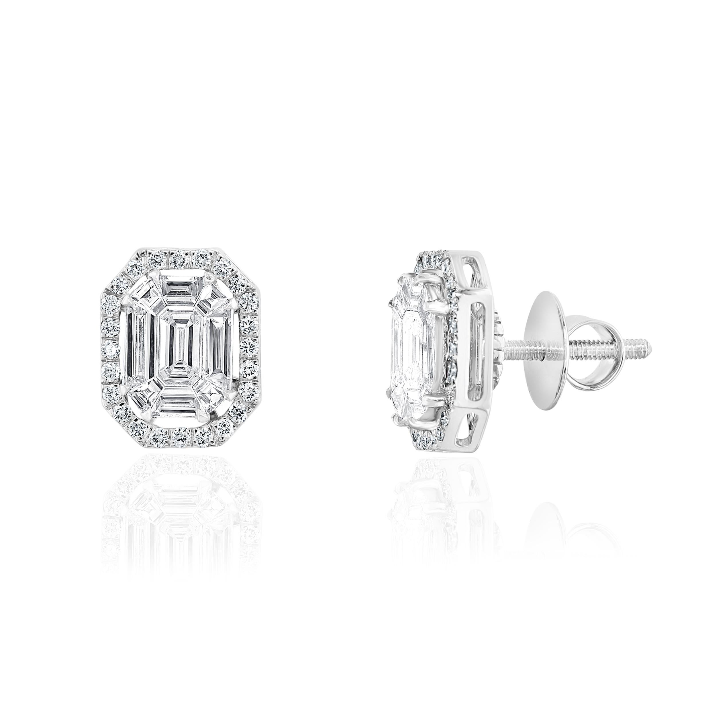 Emerald Cut and Baguette Cut Diamonds weighing 1.04 Carats.
Round Diamonds weighing 0.30 Carats.

1.34 Carats in Total
Set in 18 Karat White Gold.
