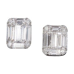 Emerald Cut Diamond Illusion Stud Earrings