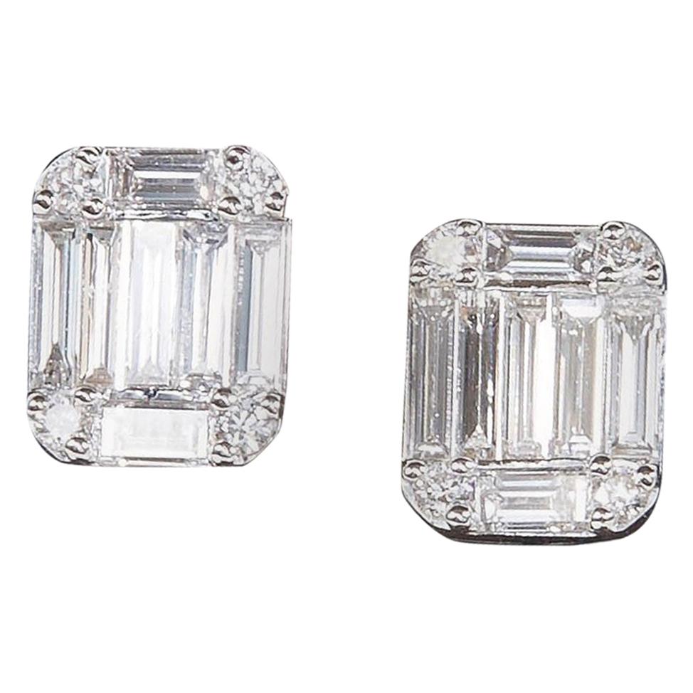 Emerald Cut Diamond Illusion Stud Earrings