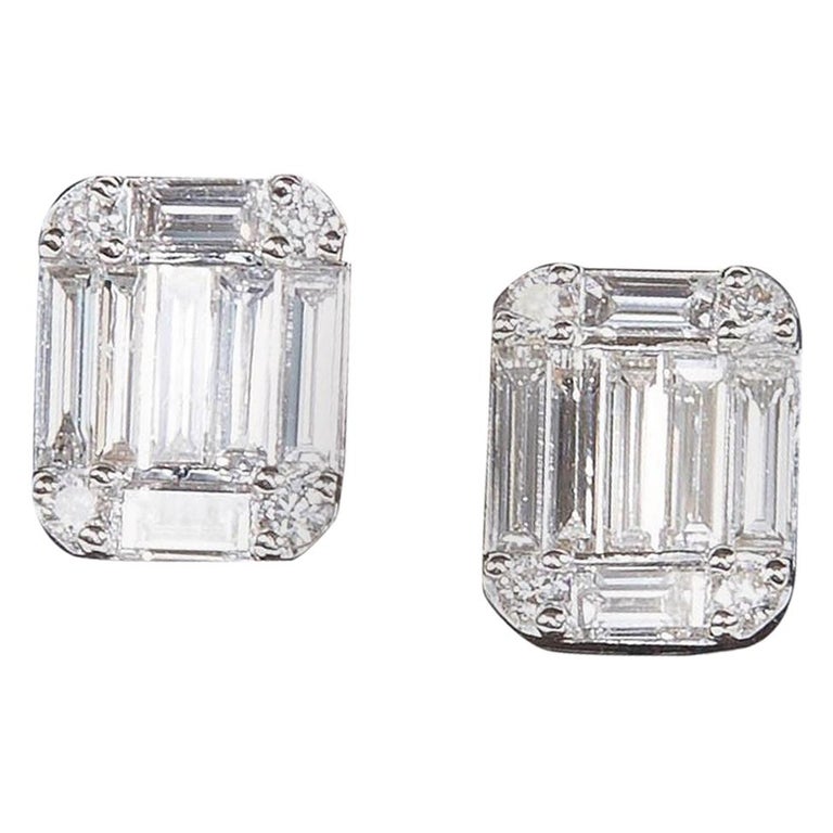 Emerald Cut Diamond Illusion Stud Earrings at 1stDibs | emerald