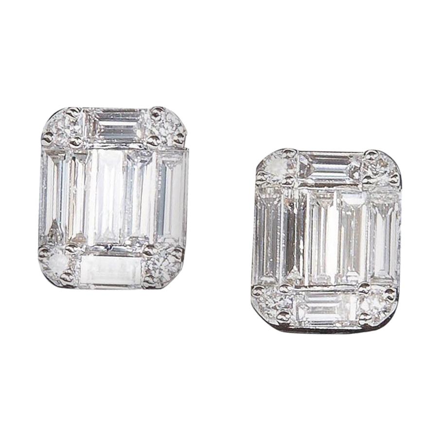 Emerald Cut Diamond Illusion Stud Earrings at 1stDibs