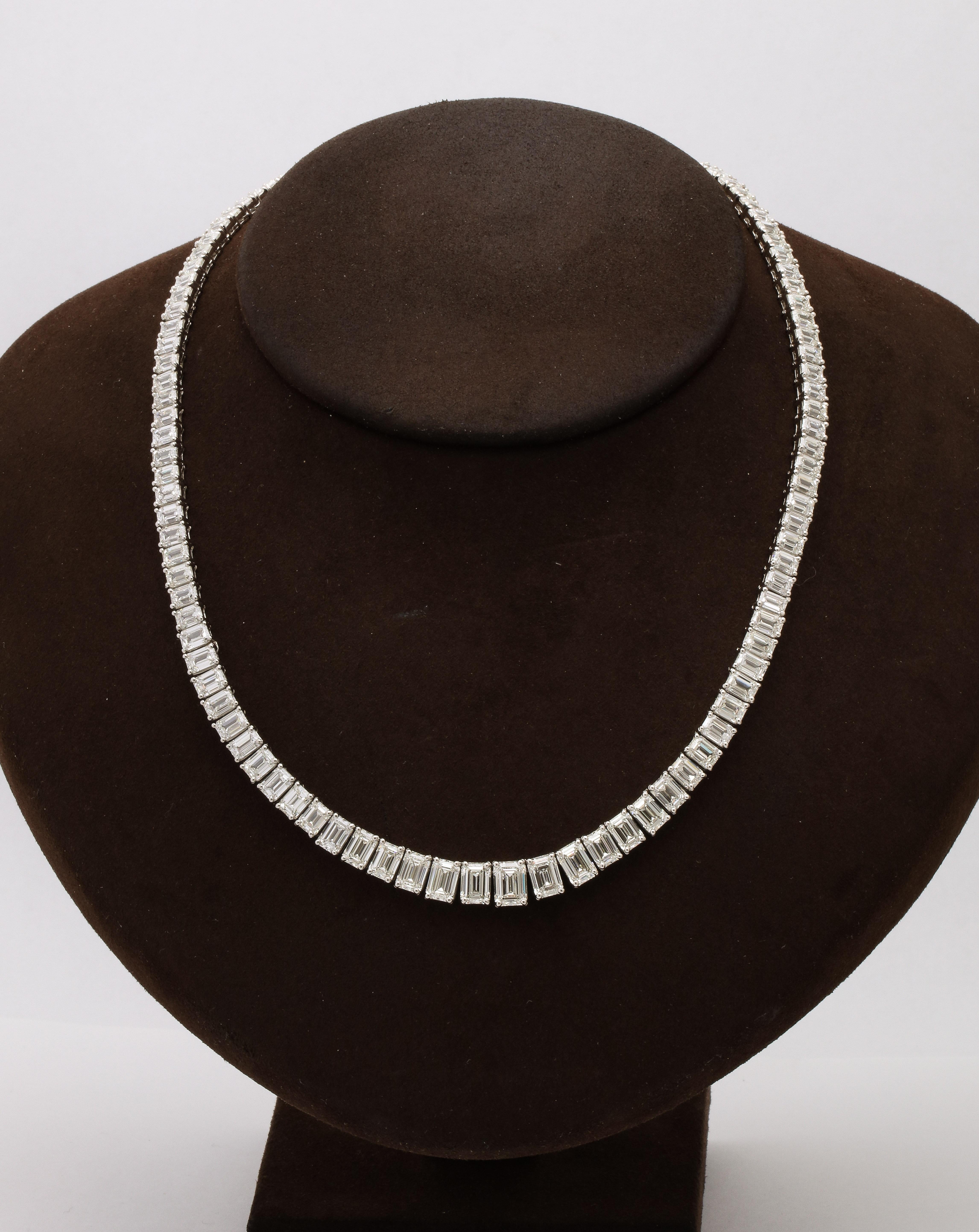 
A Stunning Piece!! 

47.56 carats of white VS+ Emerald cut diamonds. The center diamond weighs 1.50 carats. 

16.5 inch length. 

Set in platinum. 

The necklace is accompanied by multiple GIA certificates. 