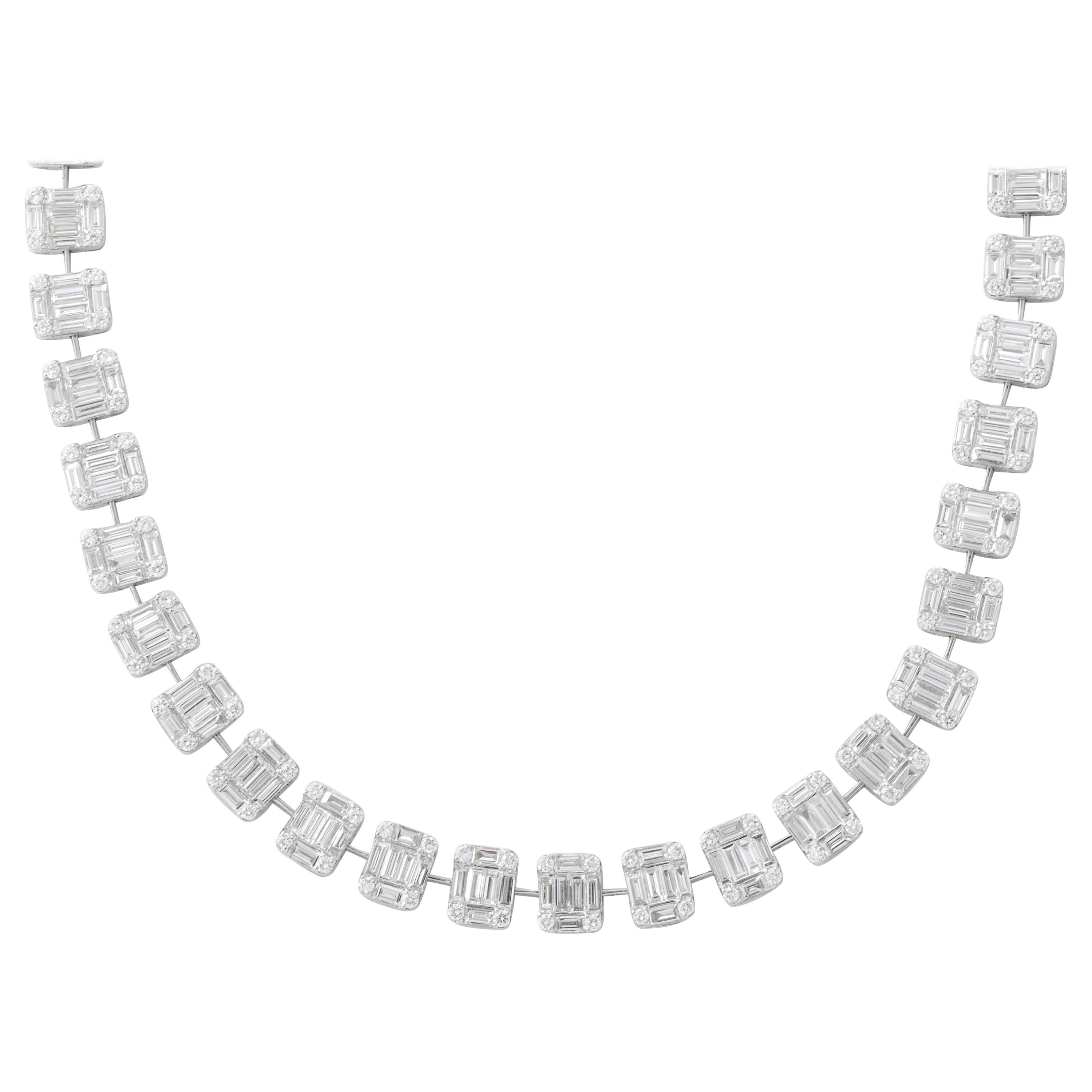 Emerald Cut Diamond Necklace Illusion Set For Sale