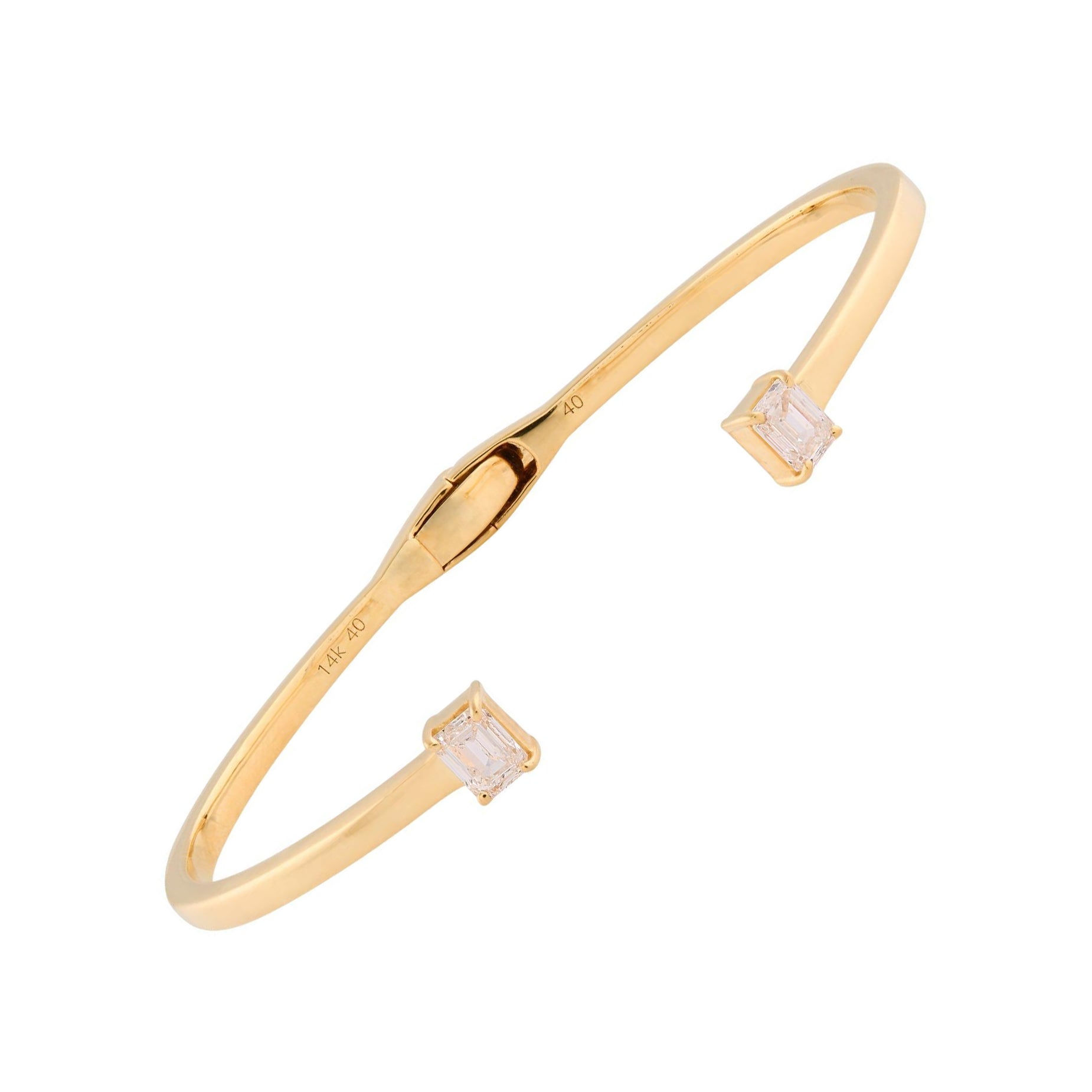Emerald Cut Diamond Open Cuff Bracelet 14 Karat Yellow Gold Handmade Jewelry