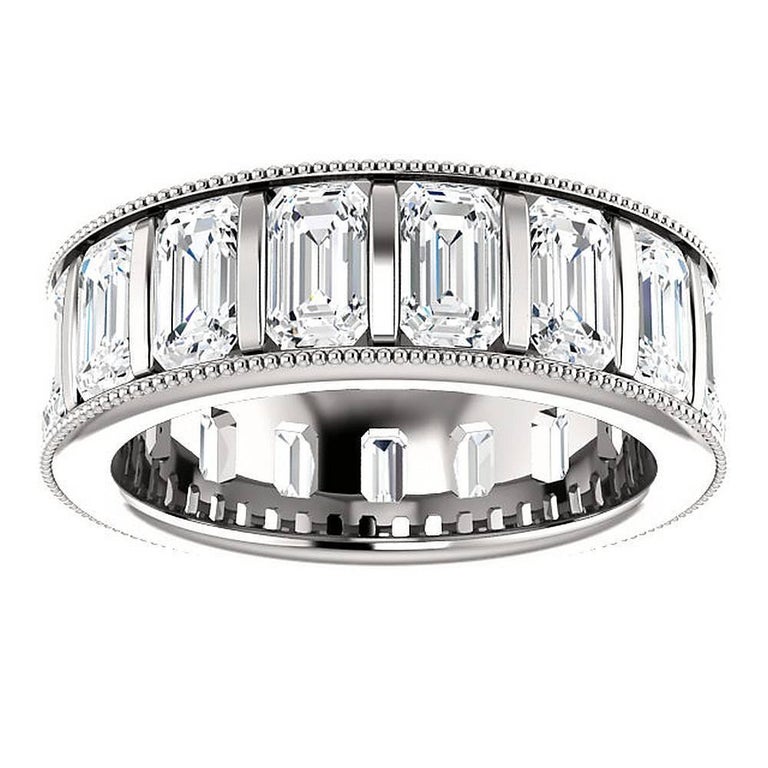 Emerald Cut Diamond Platinum Eternity Band Channel Set For Sale at