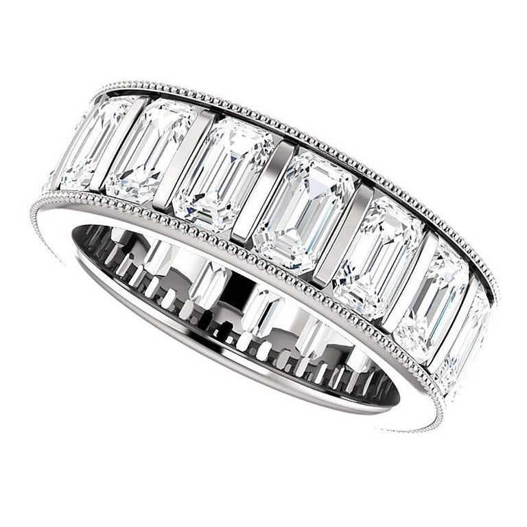 Emerald Cut Diamond Platinum Eternity Band Channel Set For Sale at