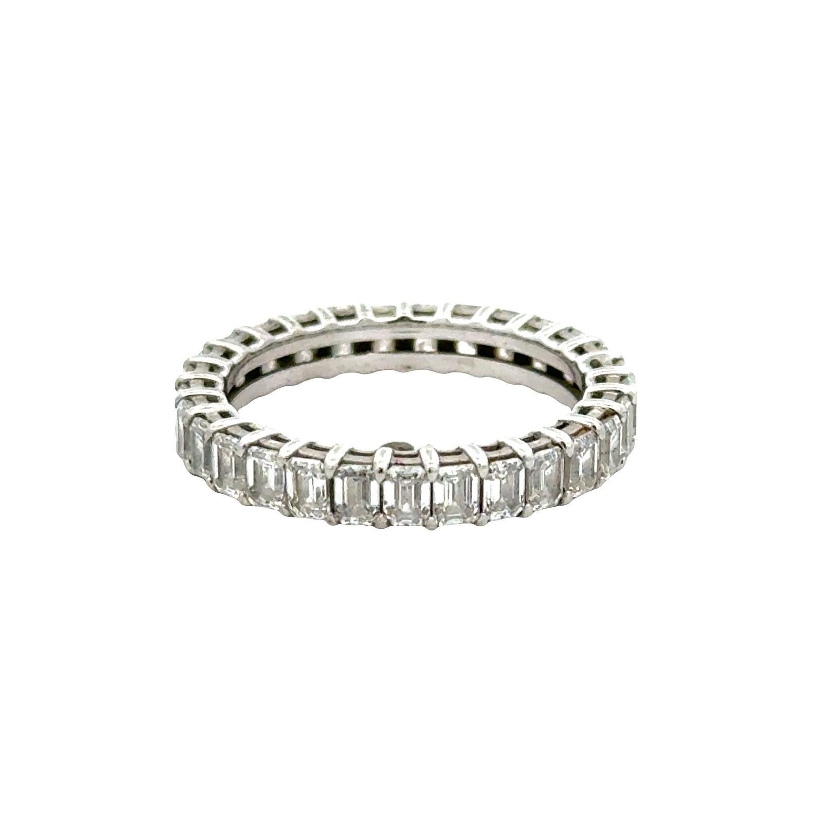 Emerald Cut Diamond Platinum Eternity Wedding Anniversary Band Ring Size 6 For Sale 5