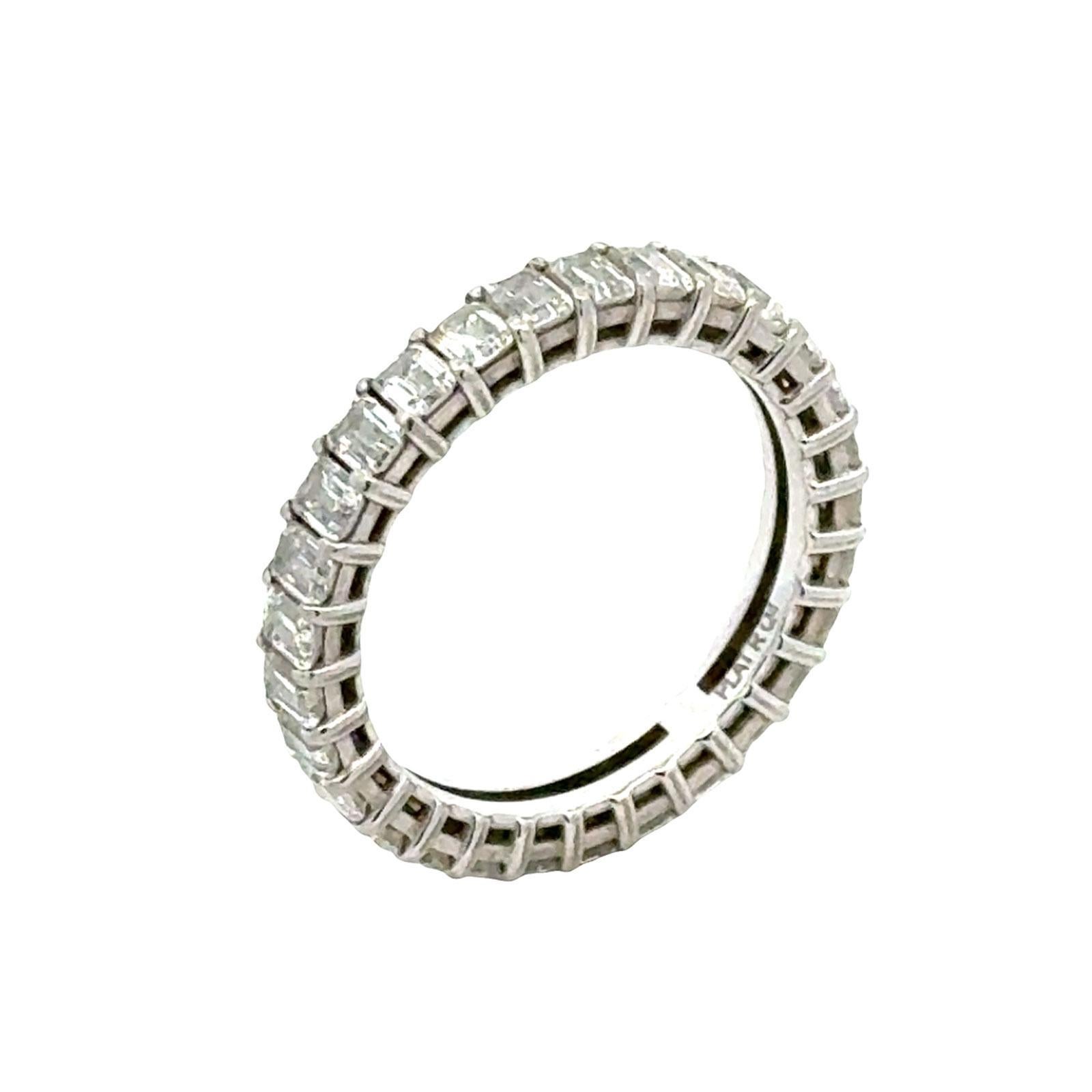 Women's Emerald Cut Diamond Platinum Eternity Wedding Anniversary Band Ring Size 6 For Sale