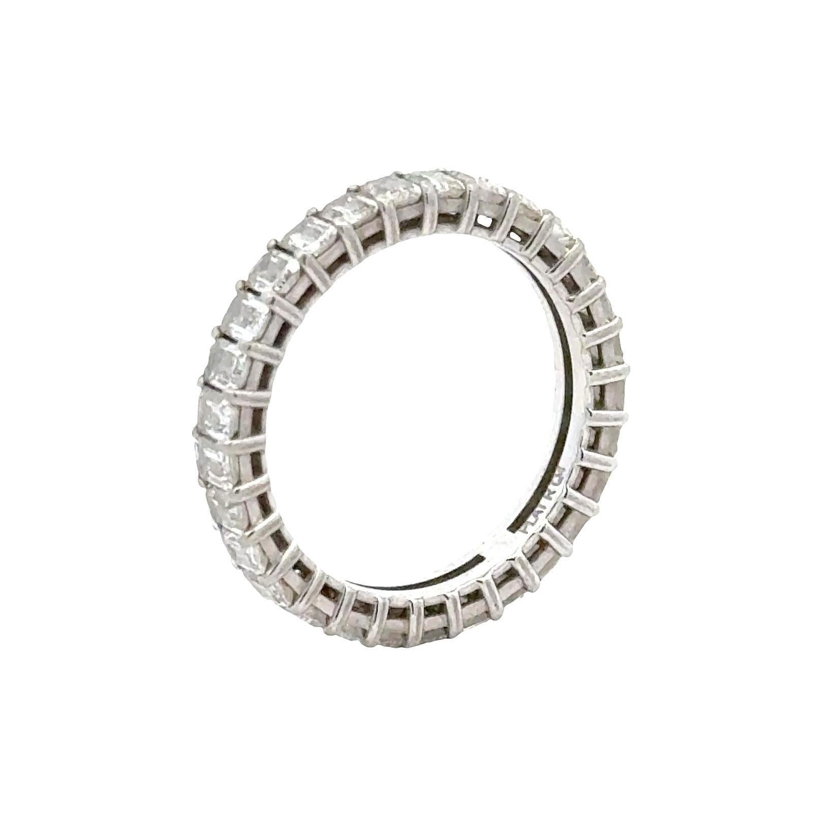 Emerald Cut Diamond Platinum Eternity Wedding Anniversary Band Ring Size 6 For Sale 2