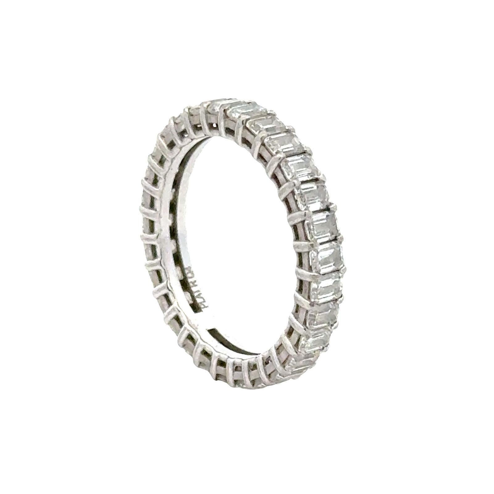 Emerald Cut Diamond Platinum Eternity Wedding Anniversary Band Ring Size 6 For Sale 3