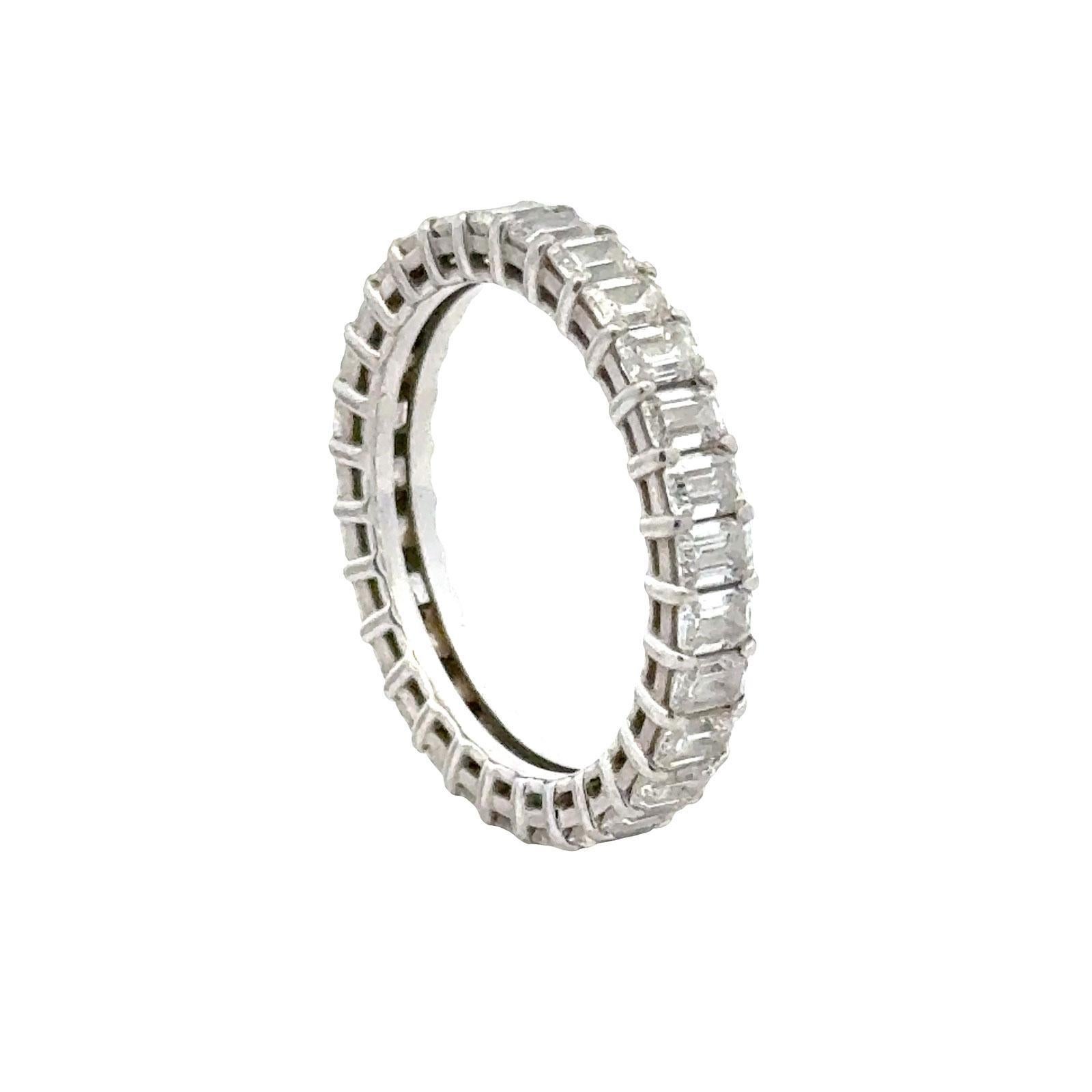 Emerald Cut Diamond Platinum Eternity Wedding Anniversary Band Ring Size 6 For Sale 4