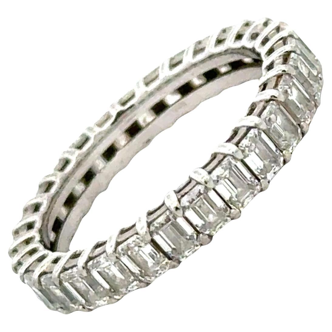 Emerald Cut Diamond Platinum Eternity Wedding Anniversary Band Ring Size 6 For Sale
