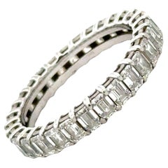 Emerald Cut Diamond Platinum Eternity Wedding Anniversary Band Ring Size 6