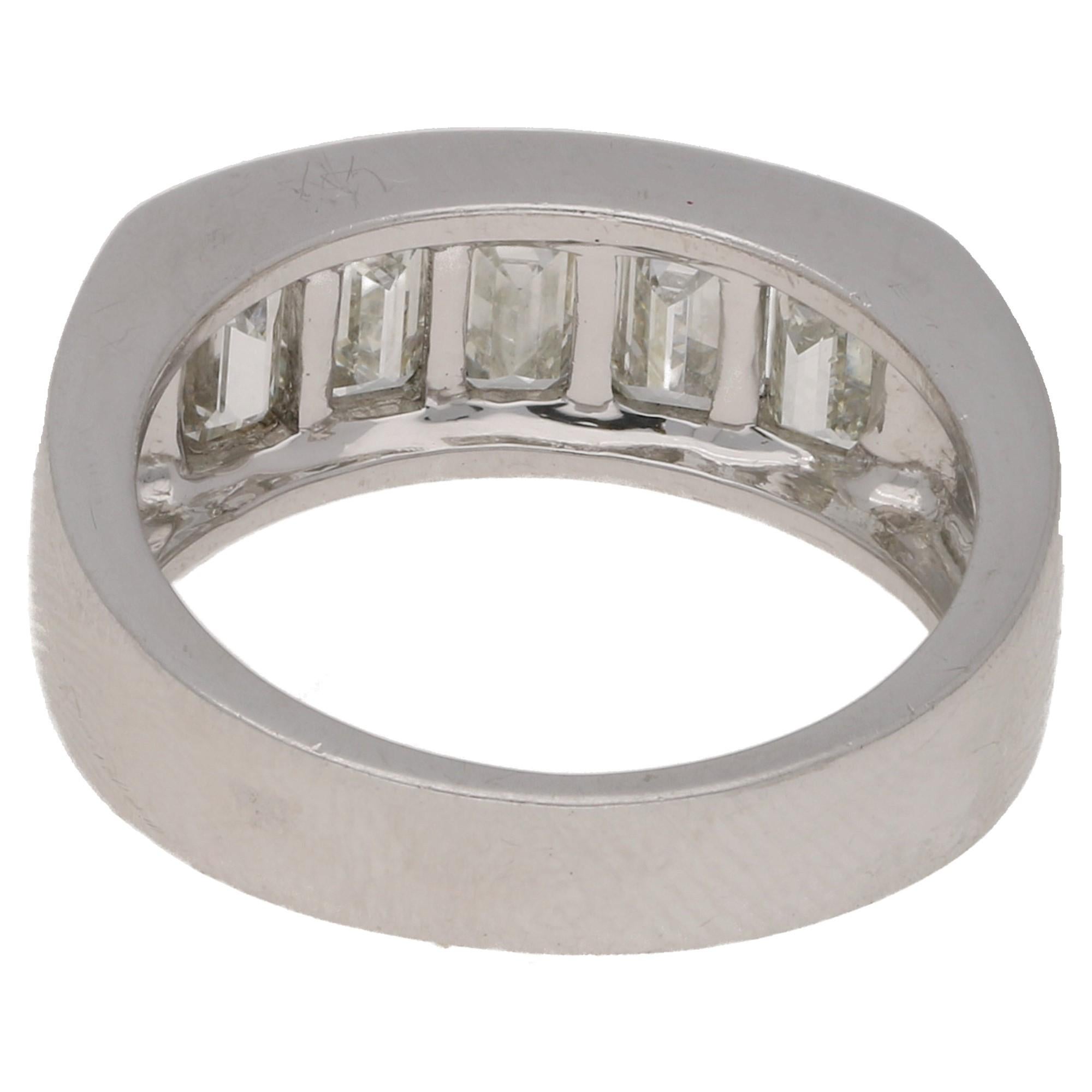 Women's or Men's Emerald Cut Diamond Platinum Ring