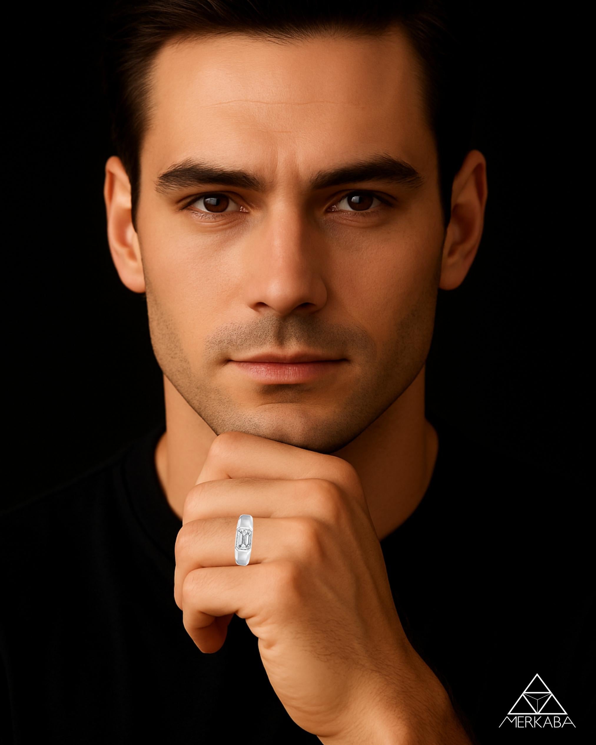 Taille émeraude Bague unisexe en platine avec diamant taille émeraude - Certification GIA - Timeless Elegance en vente