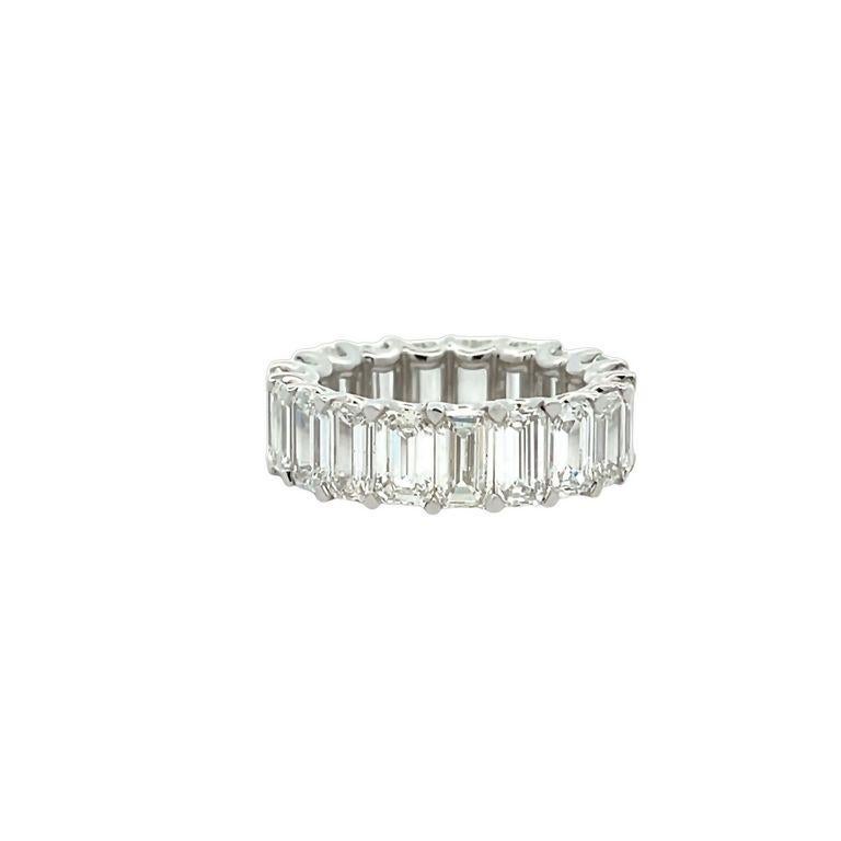 Modern Emerald Cut Diamond Ring Eternity Band 9.94 CT in Platinum Size 7 For Sale