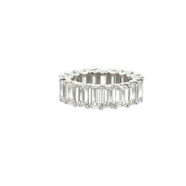 Emerald Cut Diamond Ring Eternity Band 9.94 CT in Platinum Size 7 In New Condition For Sale In New York, NY