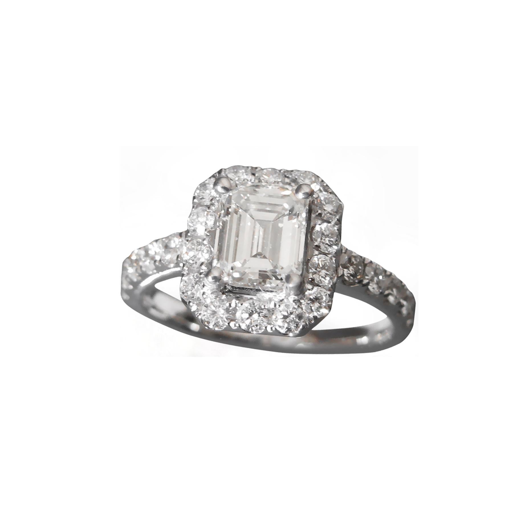 Women's or Men's Emerald Cut Diamond White Gold Ring