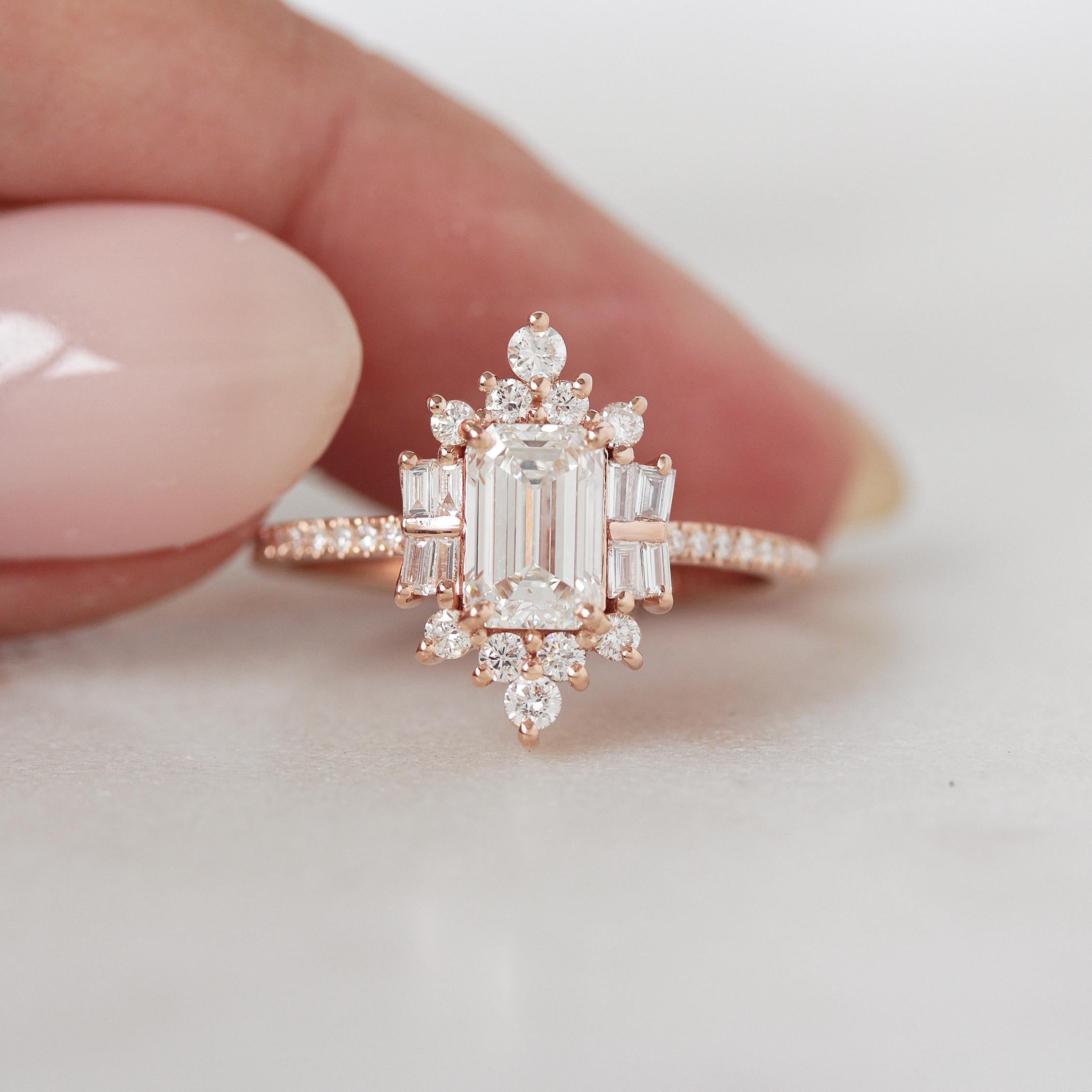 For Sale:  Emerald Cut Diamond Ring Unique Art Deco Engagement Ring The Mirror Palace 3