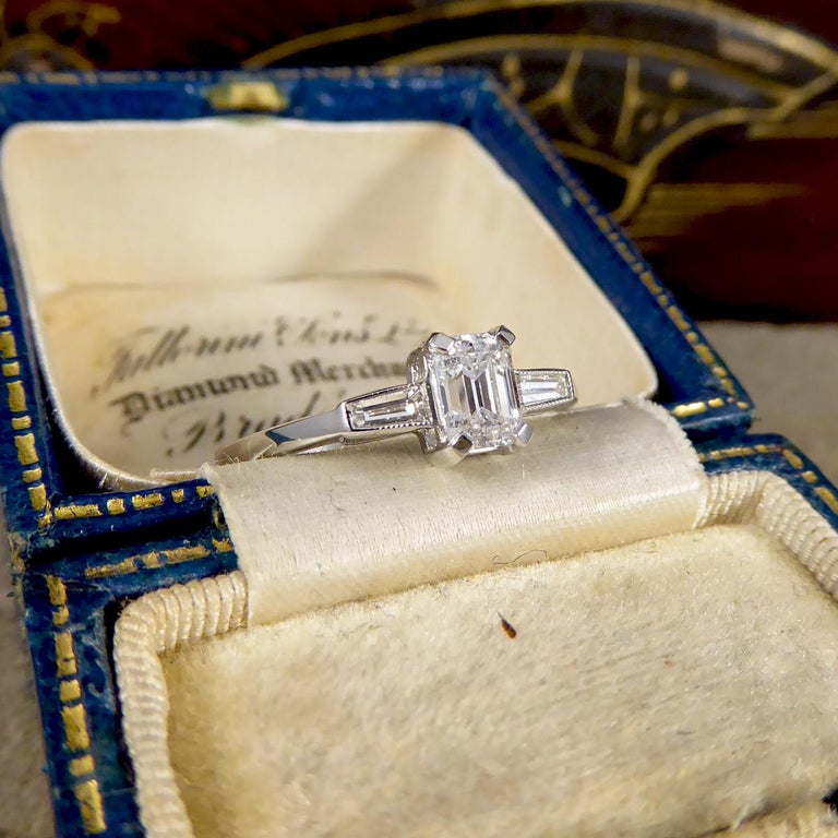 Emerald Cut Diamond Ring with Diamond Baguette Cut Shoulders in ...